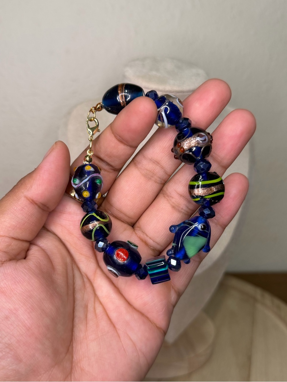 NEW! Artisan Blue Lampwork Glass Bead Bracelet - Womens Jewelry